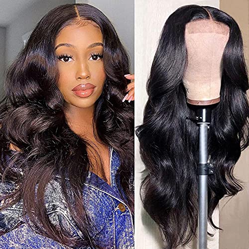 Lace Front Wigs Human Hair Body Wave 4x4 Human Hair Wigs for Black Women 180% Density Glueless Lace Frontal Wigs Brazilian Virgin Human Hair Pre Plucked Bleached Knots 22 Inch Body Wave Wigs (22inch, Body Wave Wig)