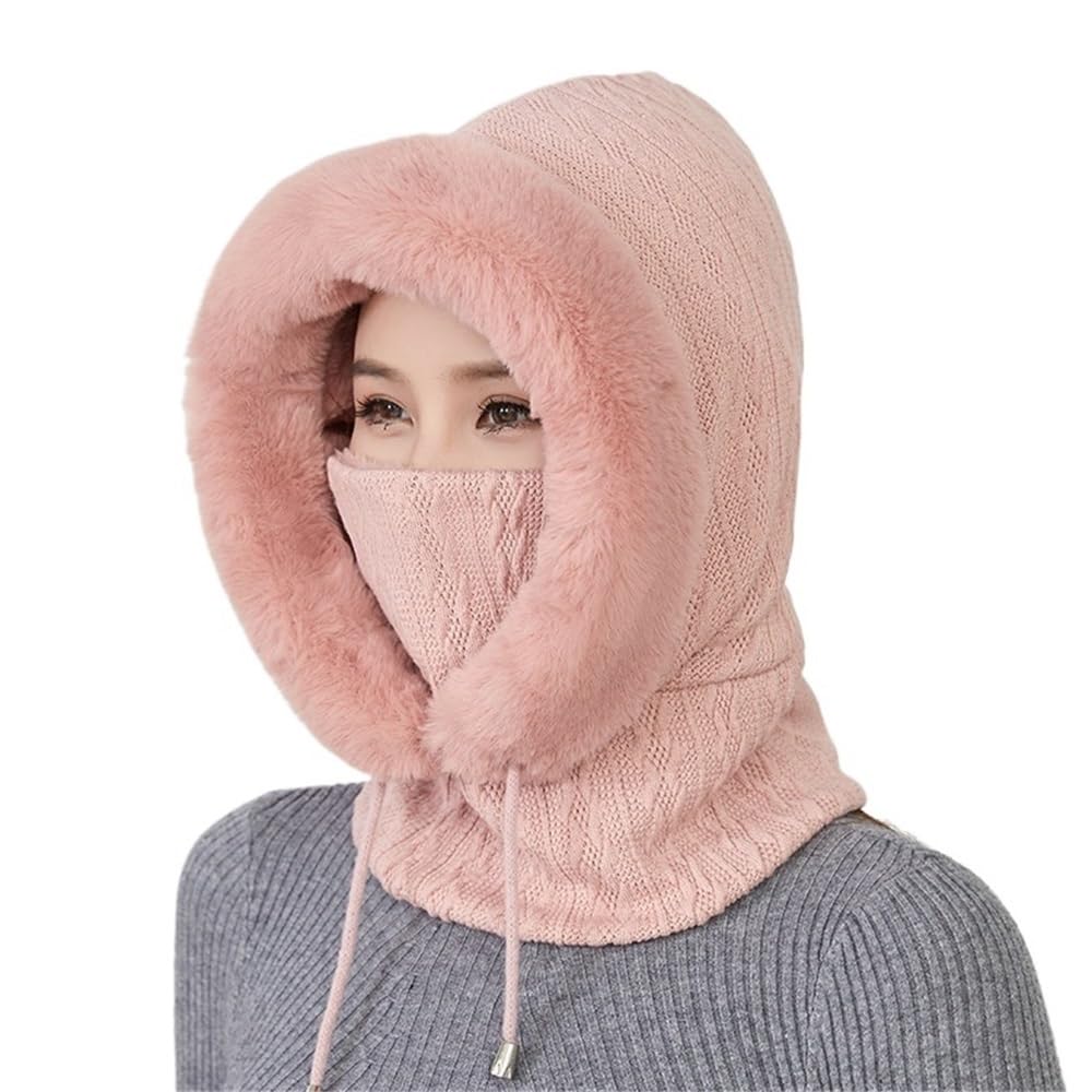 Écharpe bonnet cagoule femme rose avec capuche d'hiver chaude et doublure polaire