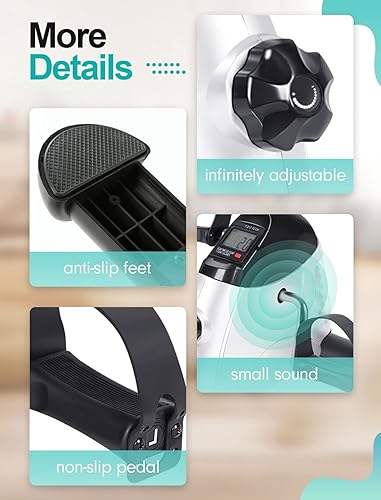 Miniatura 6 de Cyclace Ejercitador de pedales de bicicleta debajo del escritorio para ejercicio de brazos/piernas, mini bicicleta de ejercicio portátil,