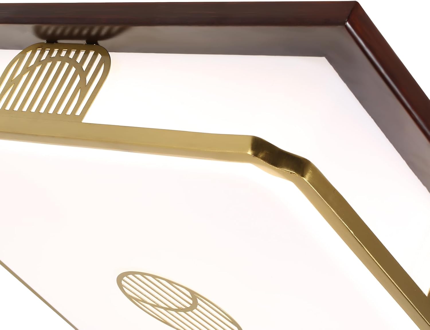 22inch Retro Wood Close to Ceiling Light Flush Mount Ceiling Light Fixture LED Acrylic Metal Square Ceiling lamp Dimmable for Hallway, Bedroom, Bathroom, Kitchen