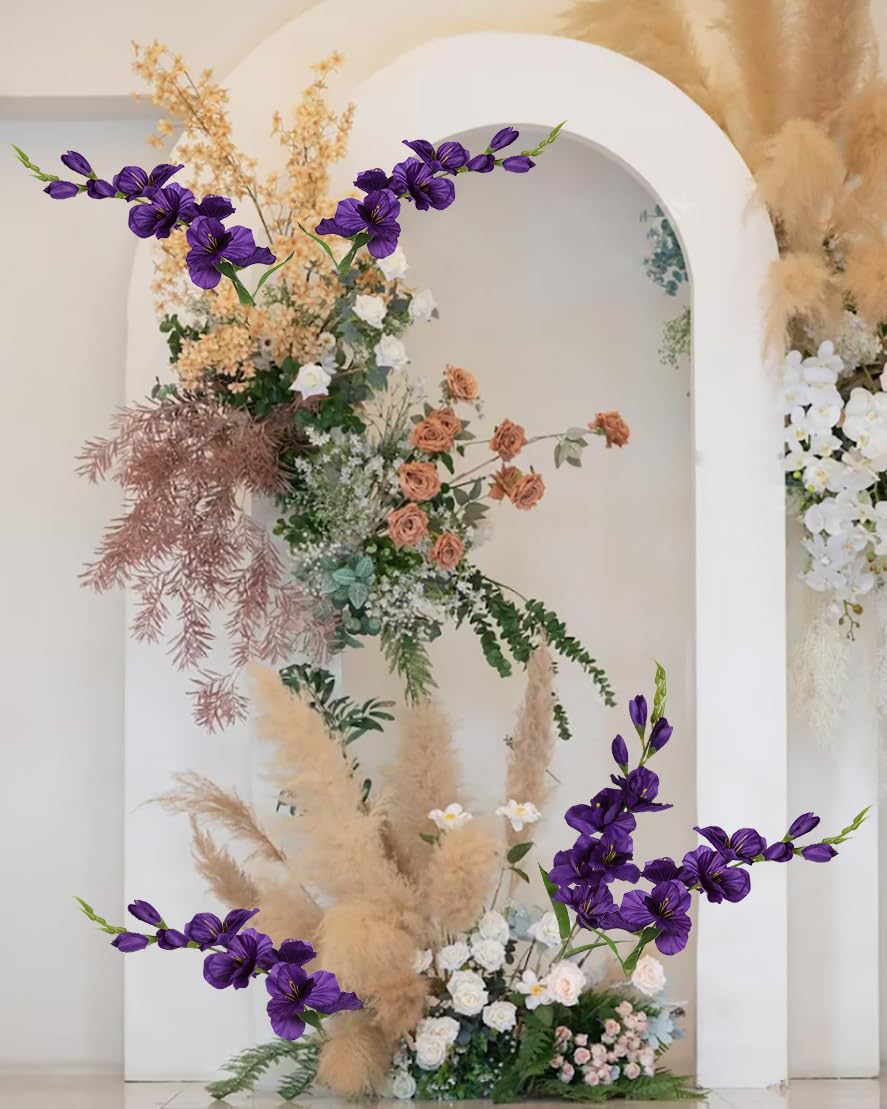 5 Künstliche Gladiolen, Lila, 84 Cm, Seidenblumen - Für Vase, Hochzeit, Deko, Garten