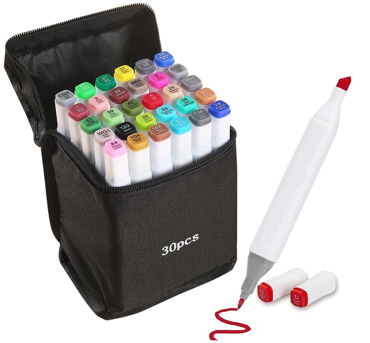 Corslet 30 Pc Dual Tip Alcohol Markers Set Broad and Fine Colour Pens & Sketch Pen Set for Kids & Artists | Art Supplies for Drawing, Calligraphy | Colours Set with Bag | Sketch Colour Markers for Art