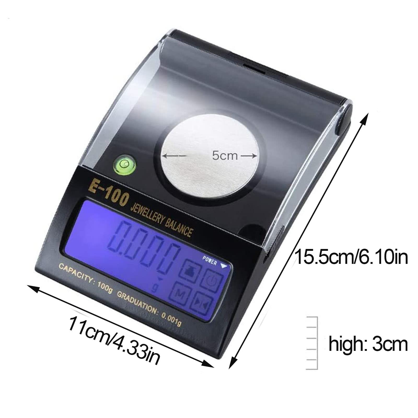 Balanzas analíticas de precisión de 0,001 g, balanza Digital para joyería, balanza electrónica para Oro o Polvo, calibrada, con Parabrisas de Vidrio, 100 g x 0,001 g.