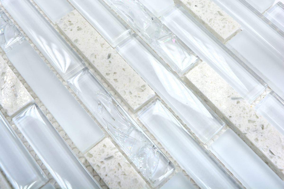 Mosaïque En Pâte De Verre Blanc Miroir – 10 Plaques De 322x310mm Pour Cuisine Ou Salle De Bain