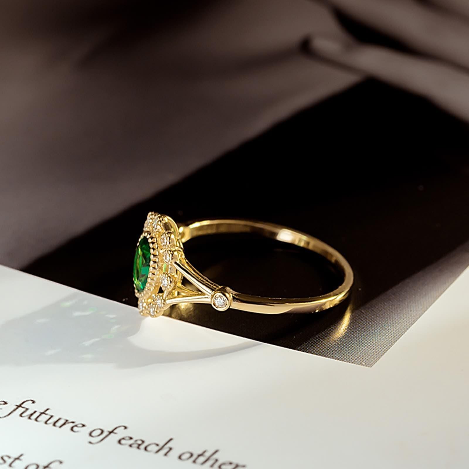 AMDXD 18K Gold Trauringe Echt Gold, Hohl Blumen Bandringe mit Tsavorite Grün Ovalschliff, Au 750 Diamant Eheringe Diamantring, Gr.47-65