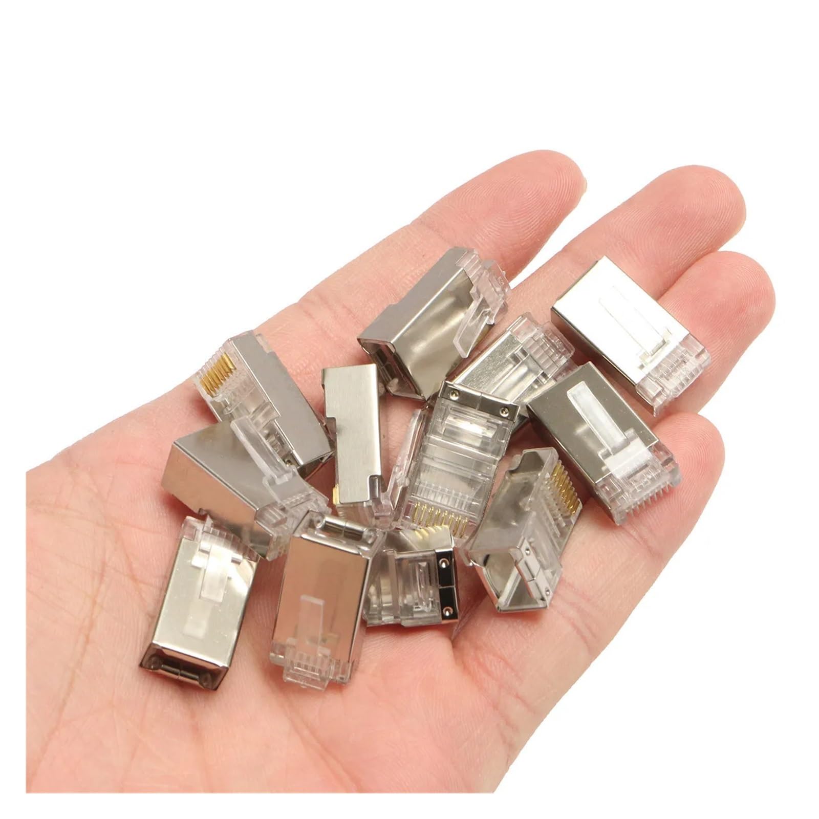 50 szt. RJ45 Cat6 złącze 8-pinowe 8P8C ekranowane skręcone złącza modułowe gniazdo złącze internetowe