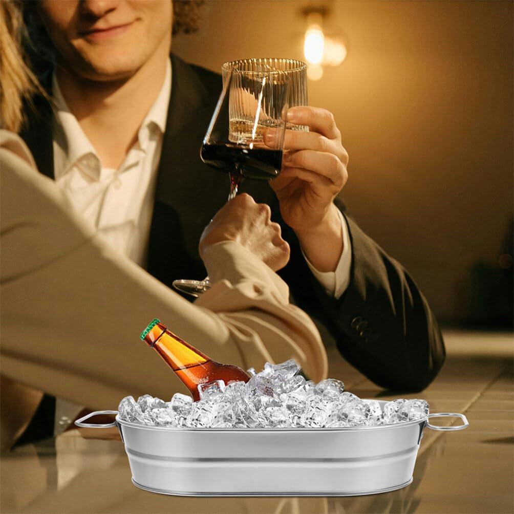 SOLUSTRE Ice Bucket Wine Cooler Bucket Insulated Beer Bucket Chiller Stainless Beer Tub Ice Cube Bucket Bottle Bucket Oval Beverage Tub Wine Tub Ice Holder Beverage Bucket Stainless Steel