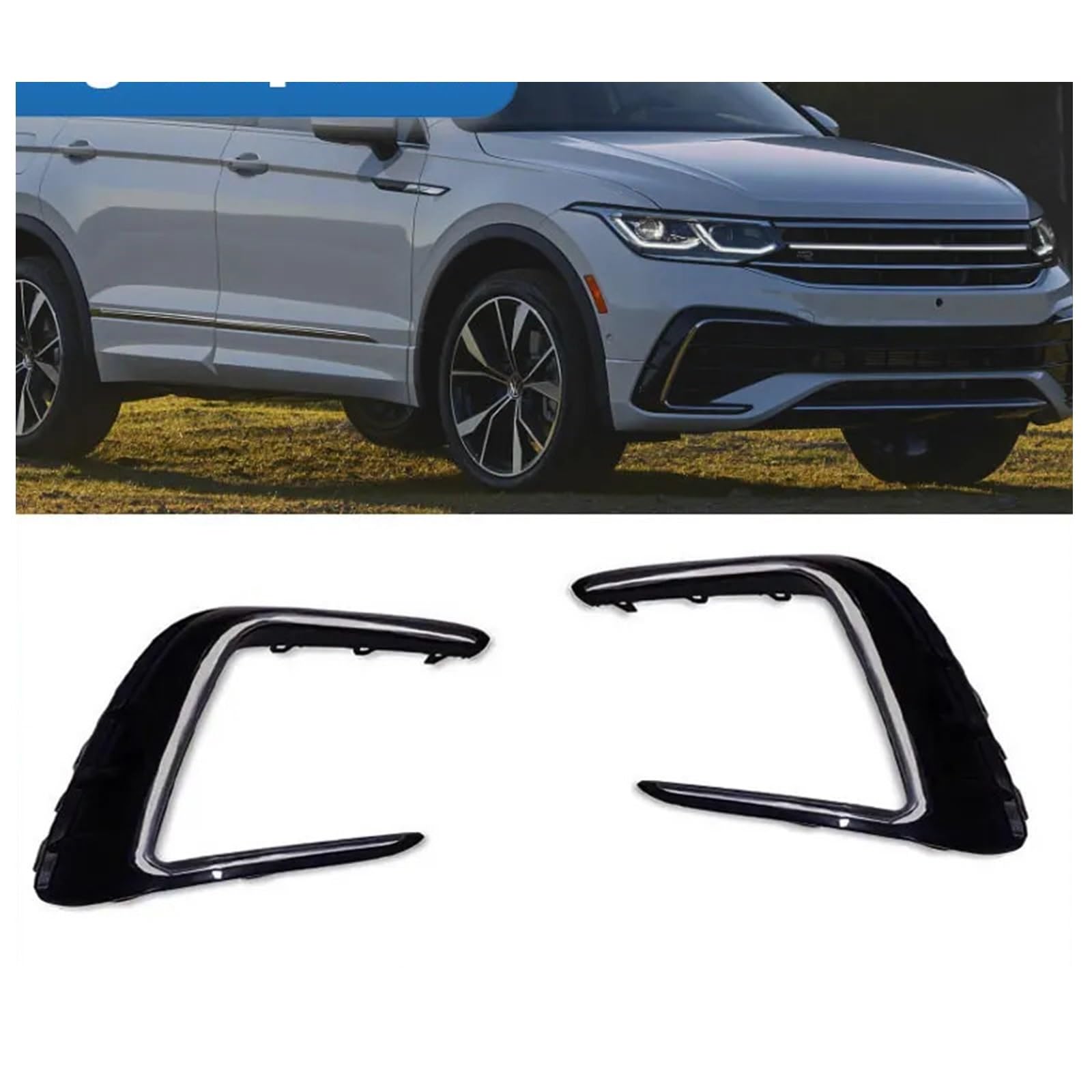 Kompatybilny z Tiguan R 2022-2024 przedni zderzak kratka przeciwmgielna otaczająca lampa przeciwmgielna chromowana listwa wykończeniowa akcesoria samochodowe