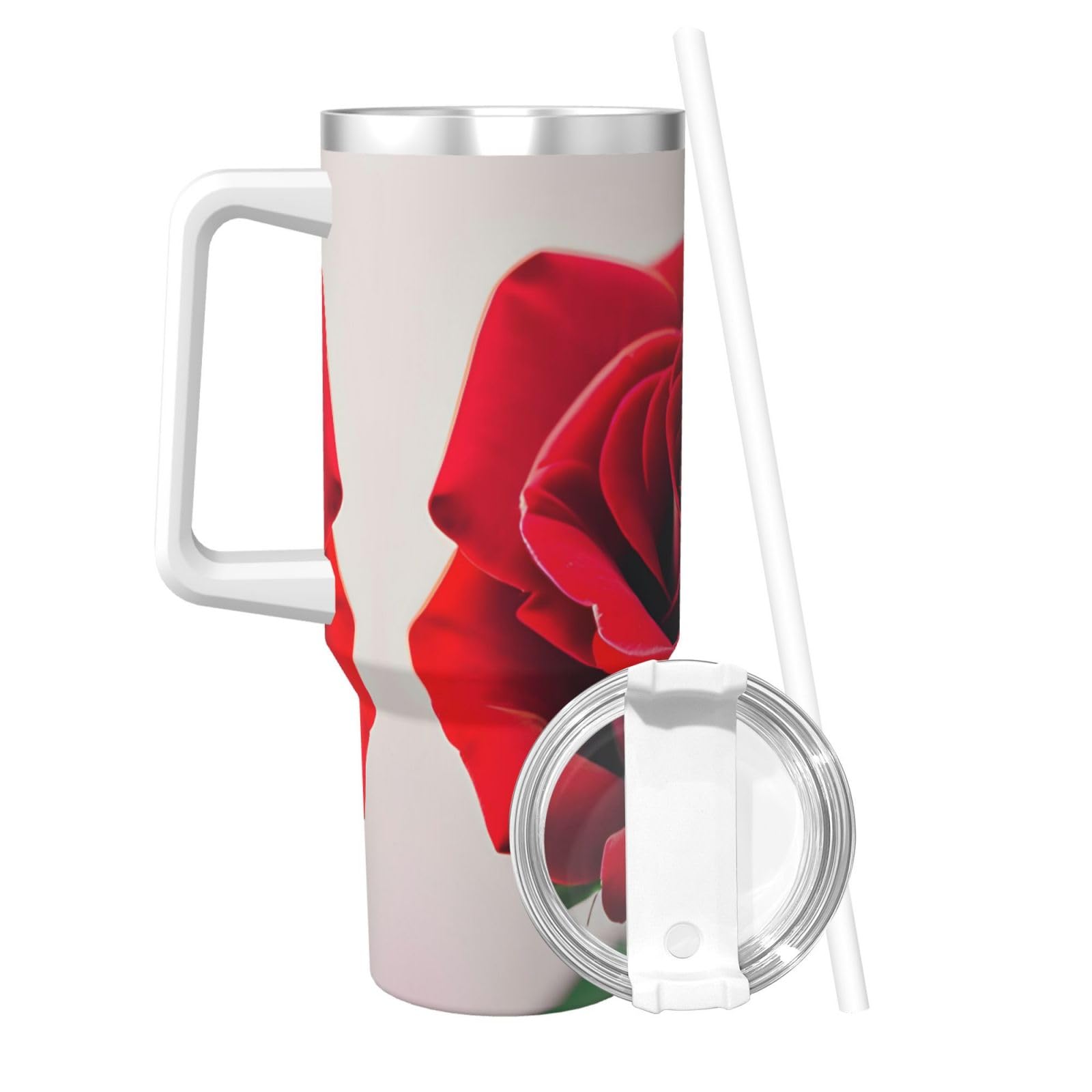 A Red Rose 1 Wasserflasche aus Edelstahl, doppelwandig, isoliert, mit Griff und Strohhalm-Deckel, 1,2 l