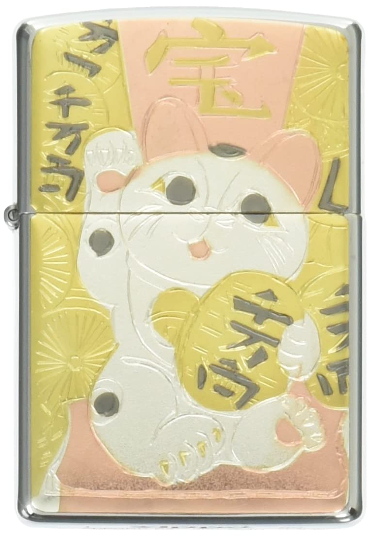 ZIPPO(ジッポー) ライター シルバー 電鋳板 招き猫 和柄