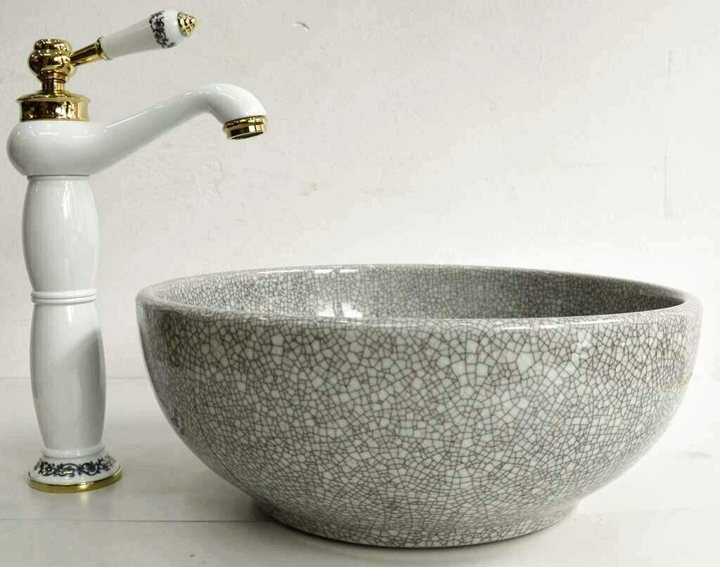 Bathroom Cloakroom Ceramic Counter Top Wash Basin Sink Washing Bowl (35cm, Grey)