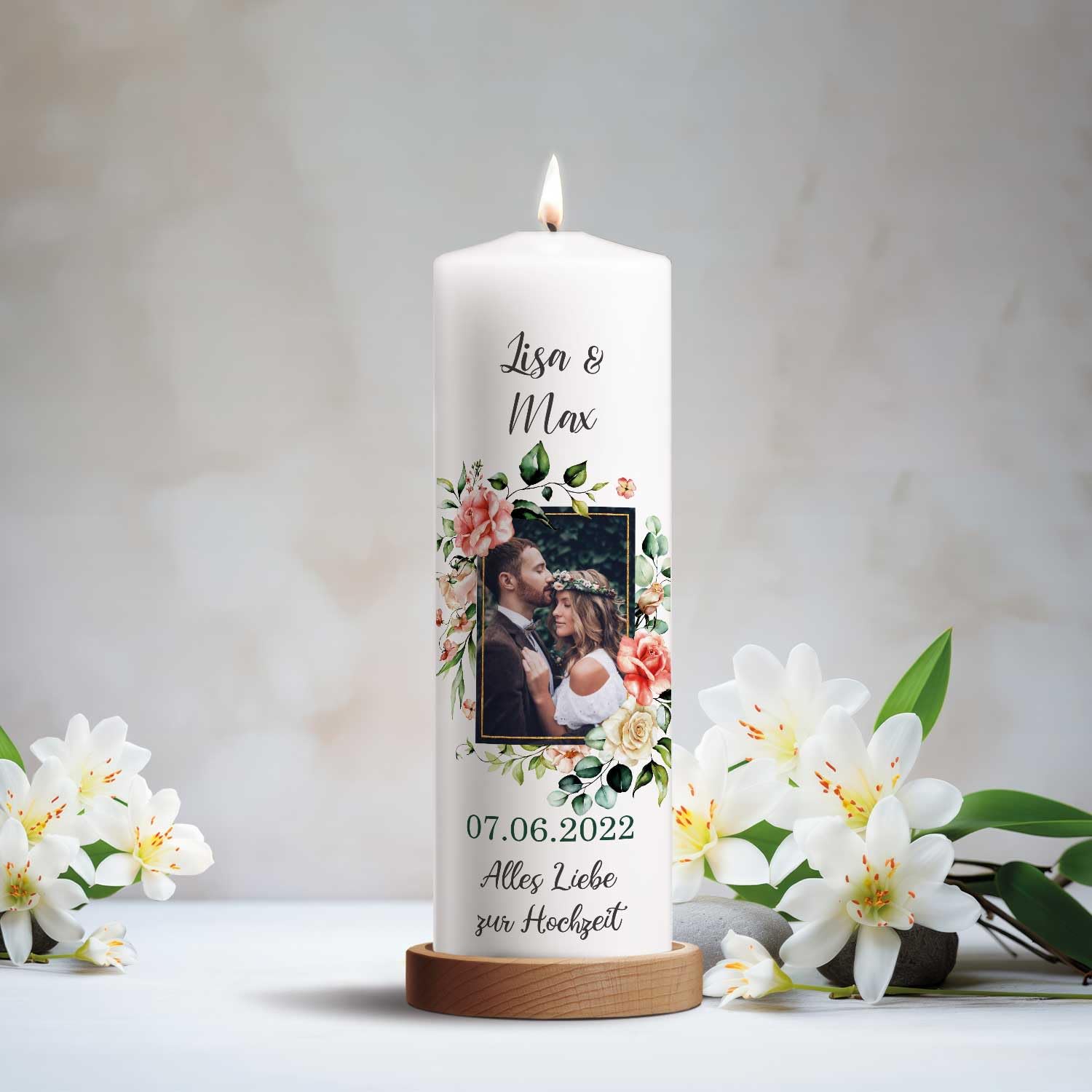 Candela A Colonna Personalizzata GRAVURZEILE Con Stampa UV - Design Perle Per 30 Anni Di Matrimonio, Con Nome E Data, 250/80 Mm, Bianco - 5