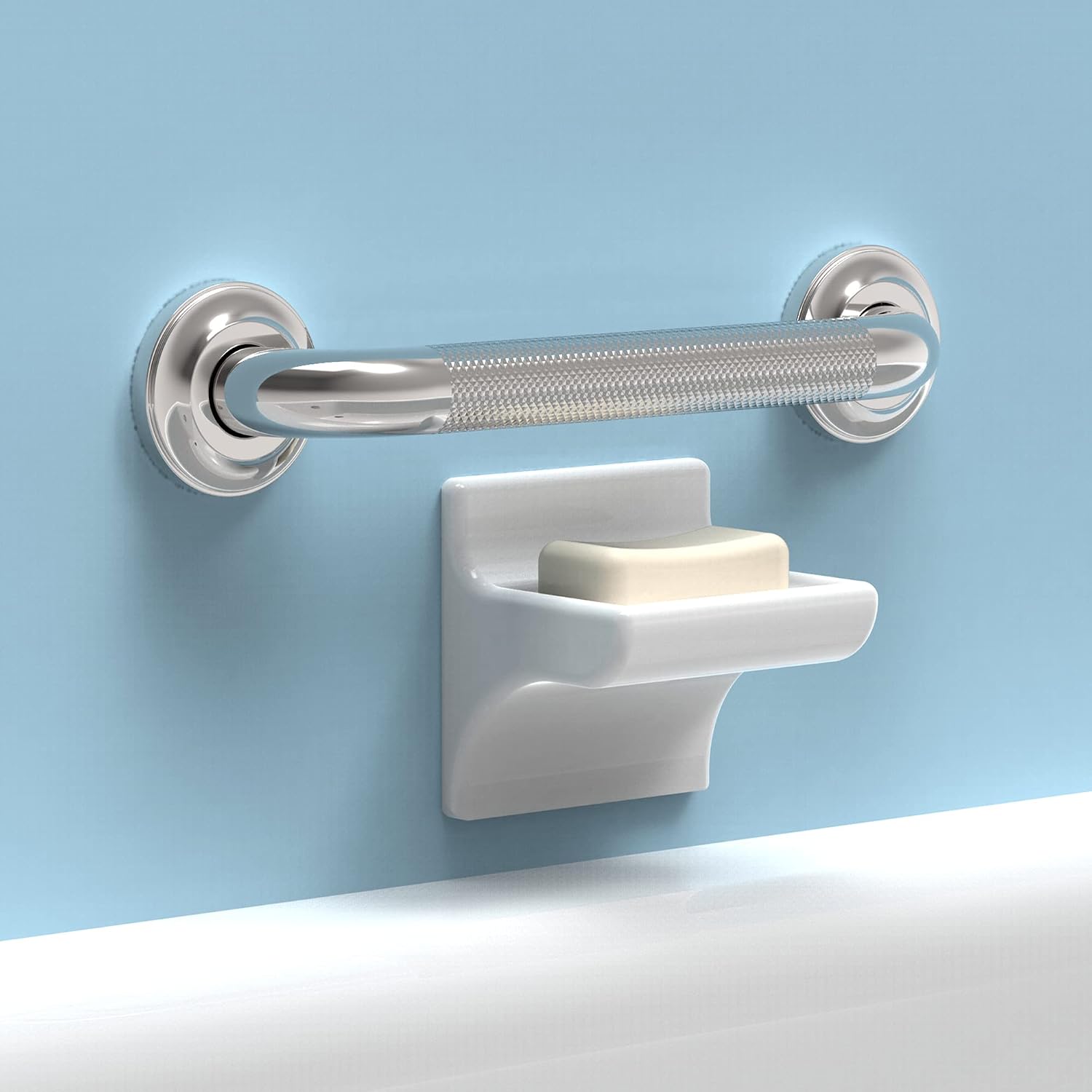 SAFETY+BEAUTY Decorative Stainless Steel Grab Bar with Knurled Anti-Skid Grip, ADA Compliant 500lbs Supporting, Chrome, 12in