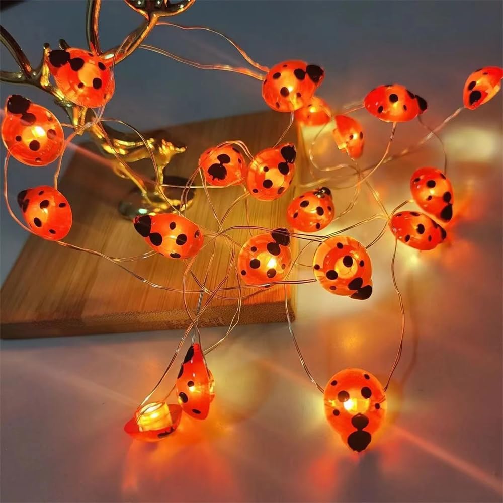 FANSU Outdoor Solar Garden Lights, Fairy Lights Solar Powered Waterproof, 8 Modes Lighting, Decorative Lighting for Garden Party Wedding Festival Home (Ladybug,7m 50LED)