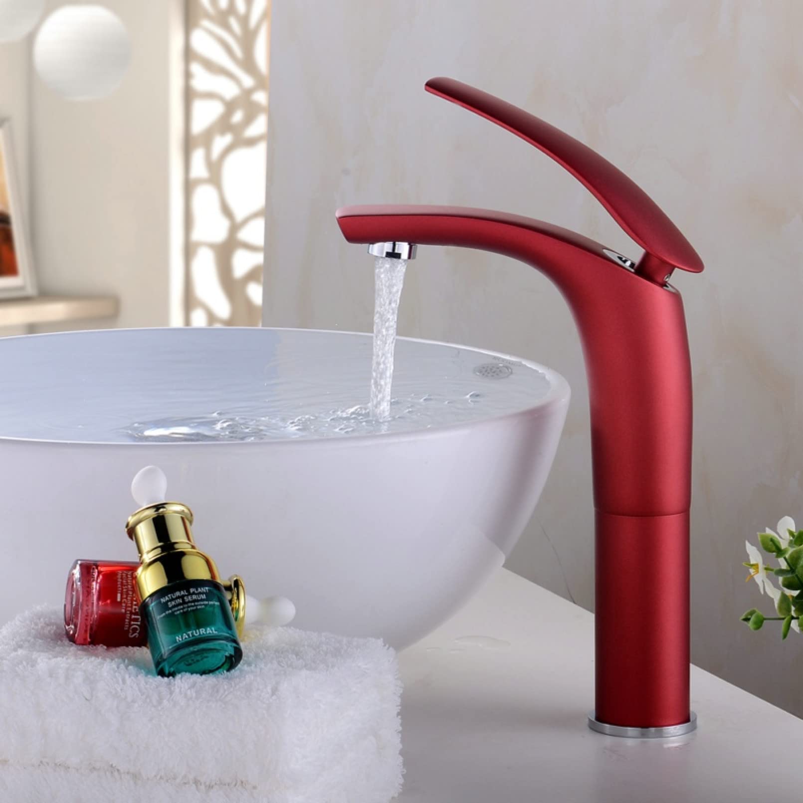 Grifo de baño latón de diseño vanguardista rojo monomando agua fría caliente LWX lujo