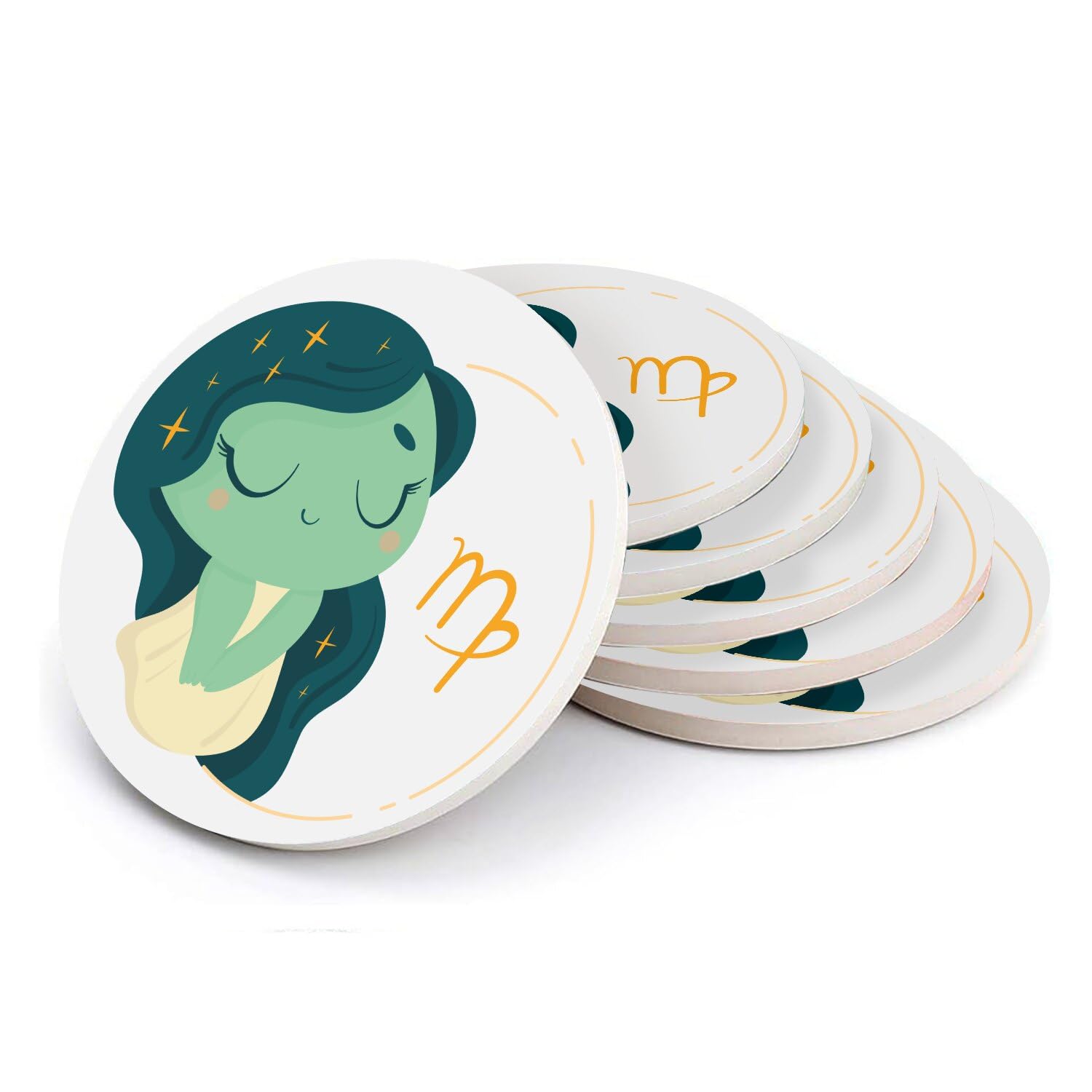 Sous-verres ronds en céramique Vierge idée cadeau anniversaire zodiaque lot de 6