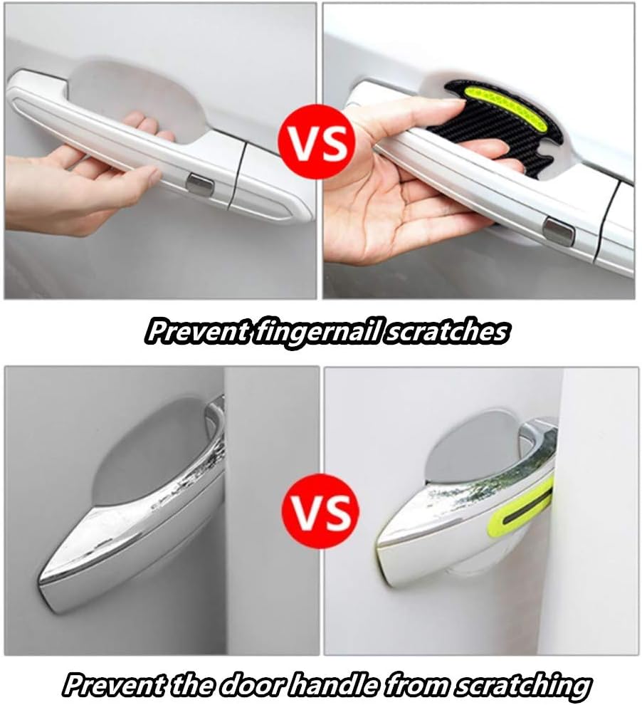 8pcs Universal 3D Carbon Fiber Texture car Door Handle Door Bowl Paint Scratch Protector Protective Cover Protective Film car Outdoor Safety Decoration Reflective Strip(Yellow)