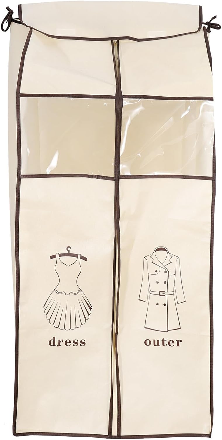 Hanging Clothes Dustproof Cover Medium Size Beige Printed Garment Bag Reusable clothing Pouch for Closet Storage
