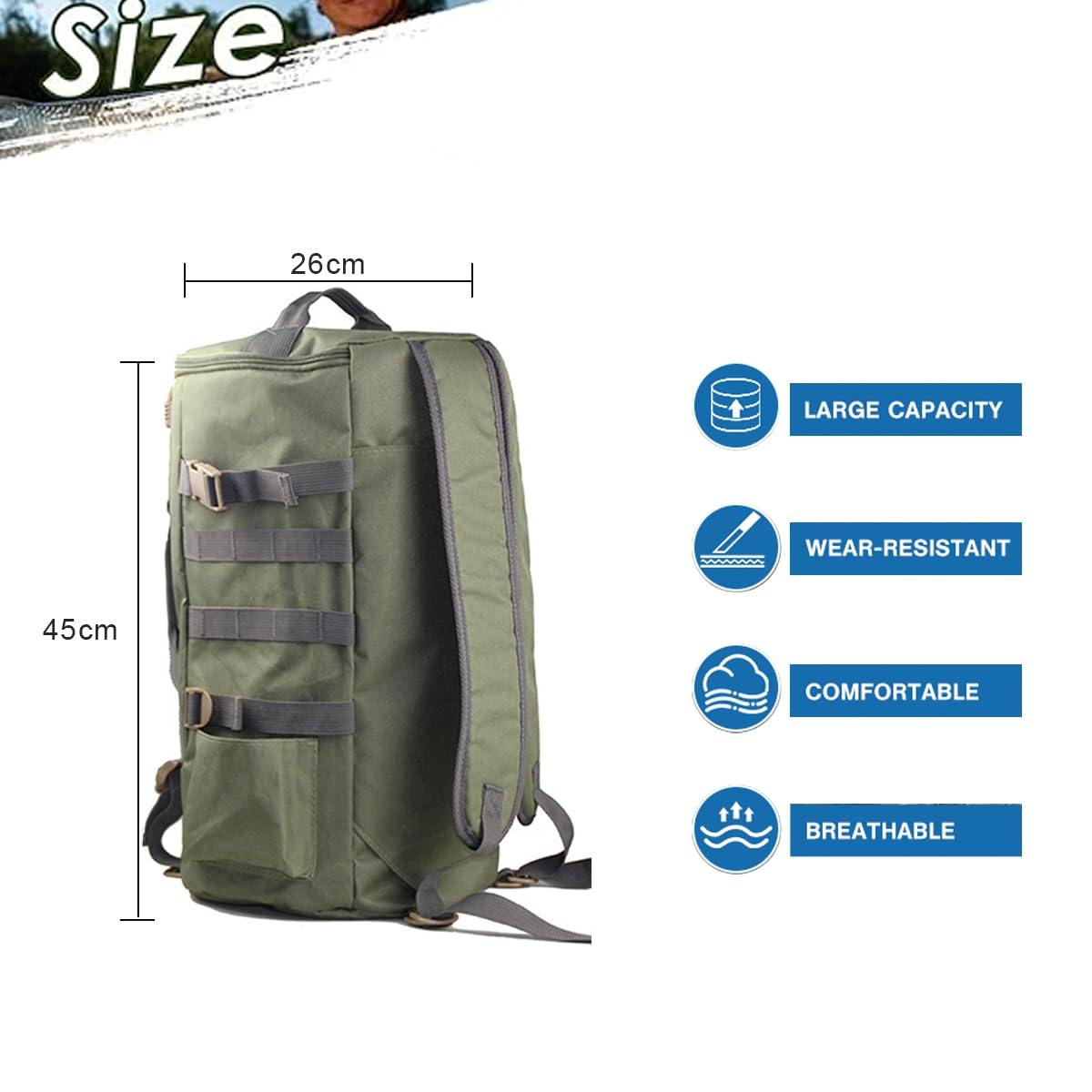 Mochila Pesca,Mochila de Pesca con Bolsillo Principal de Gran Capacidad y Múltiples Bolsillos de Almacenamiento,Mochilas Pesca Multifuncional para Pesca,Camping,Senderismo