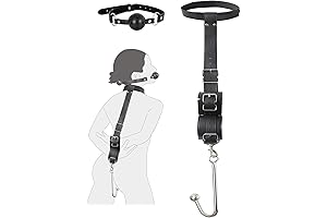 Leather Bondage Set Gag Ball Sex BDSM Hook, Anal Trainer with Collar