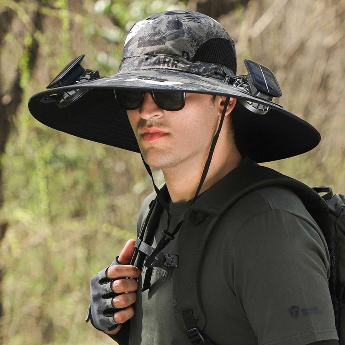 Chapeau solaire à large bord pour homme, chapeau de pêche pour protection solaire, chapeau rafraîchissant avec ventilateur intégré, UPF 50+, comprend 2 ventilateurs solaires, imperméable et