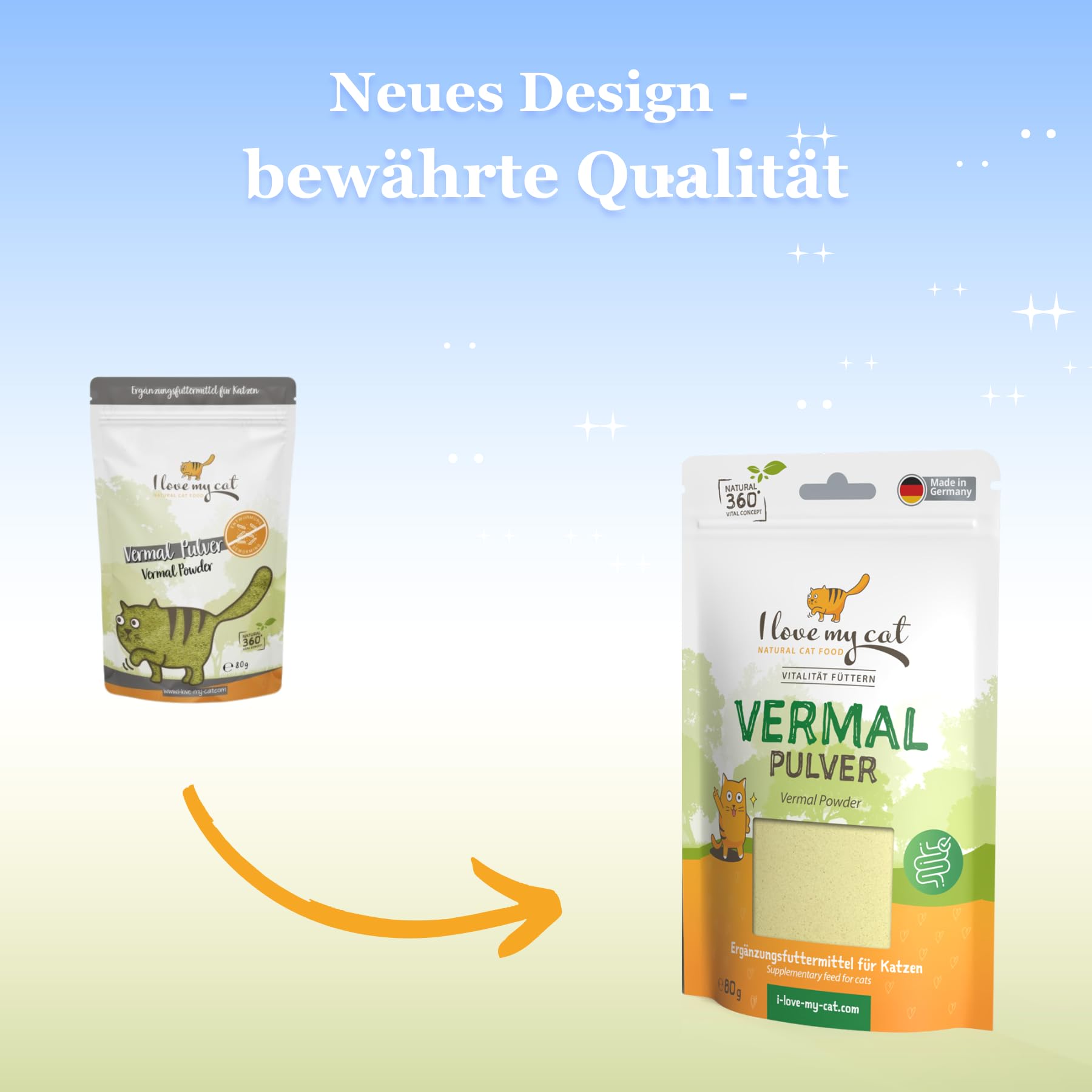 I Love My cat Vermal Pulver - Ergänzungsfuttermittel für Katzen mit Kokosmehl und Kürbiskernen – 80 g