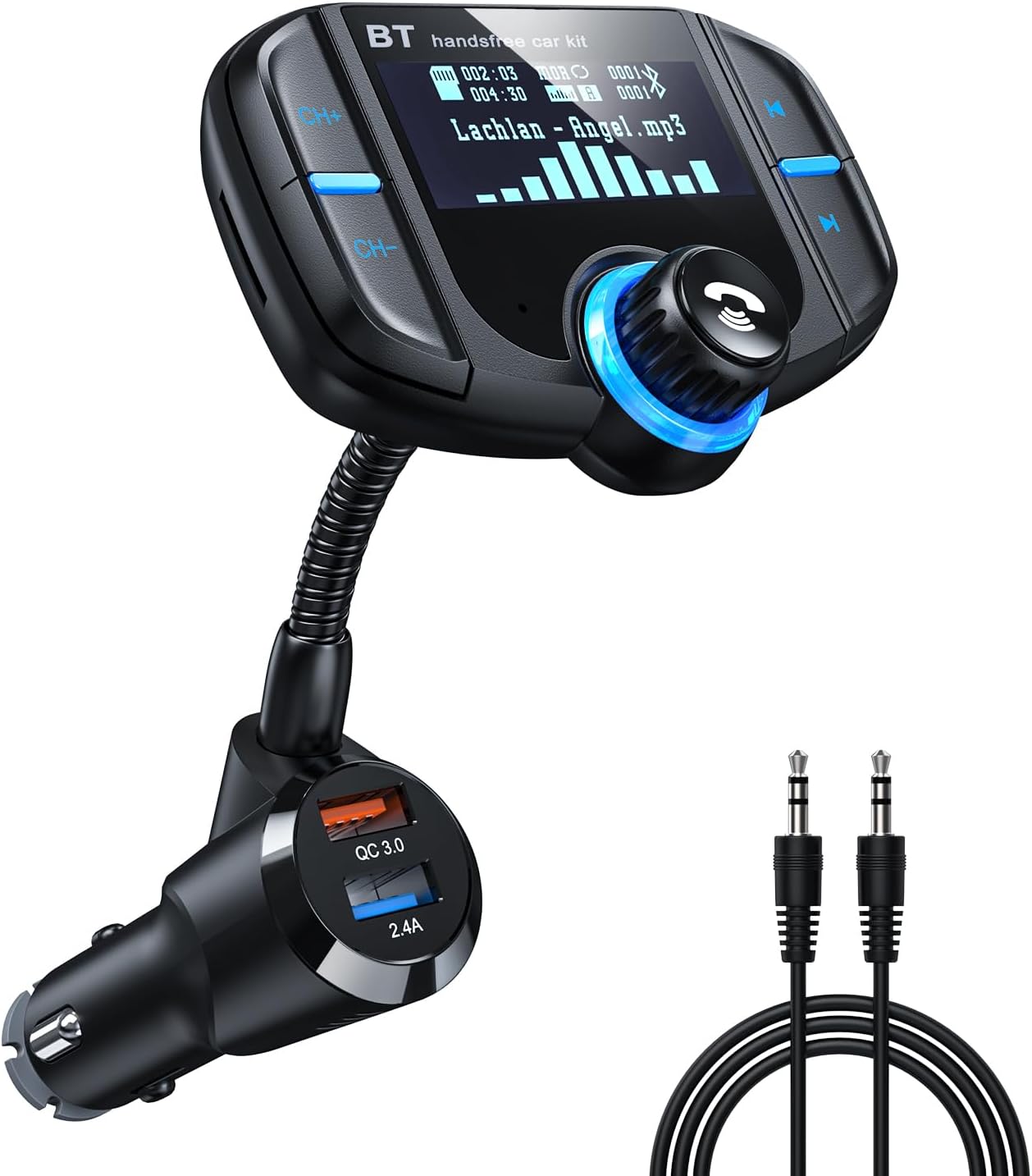 LENCENT Bluetooth 5.1 Car FM Transmitter, Wireless AUX Radio Adapter Car Kit with 1.7" Color