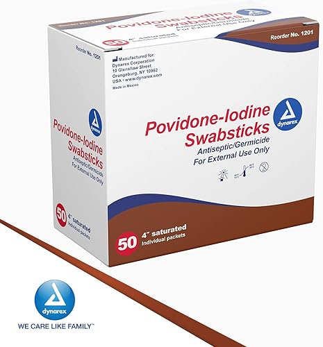 Miniatura 8 de Dynarex Hisopos de yodo povidona, hisopos empaquetados en paquete individual de aluminio, antiséptico para preparación de la piel, marrón, 1 caja de