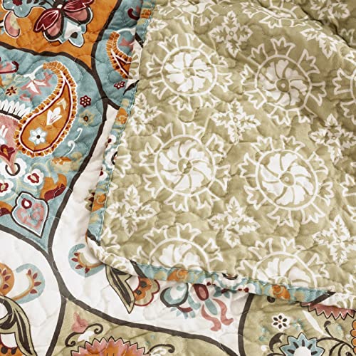 Dada Bedding Bohemian Bedspread Set - Floral Paisley Garden Party Reversible Coverlet - Bright Vibrant Multi-Colorful Blue Salmon Pink - Full - 3-Pieces #TOP7