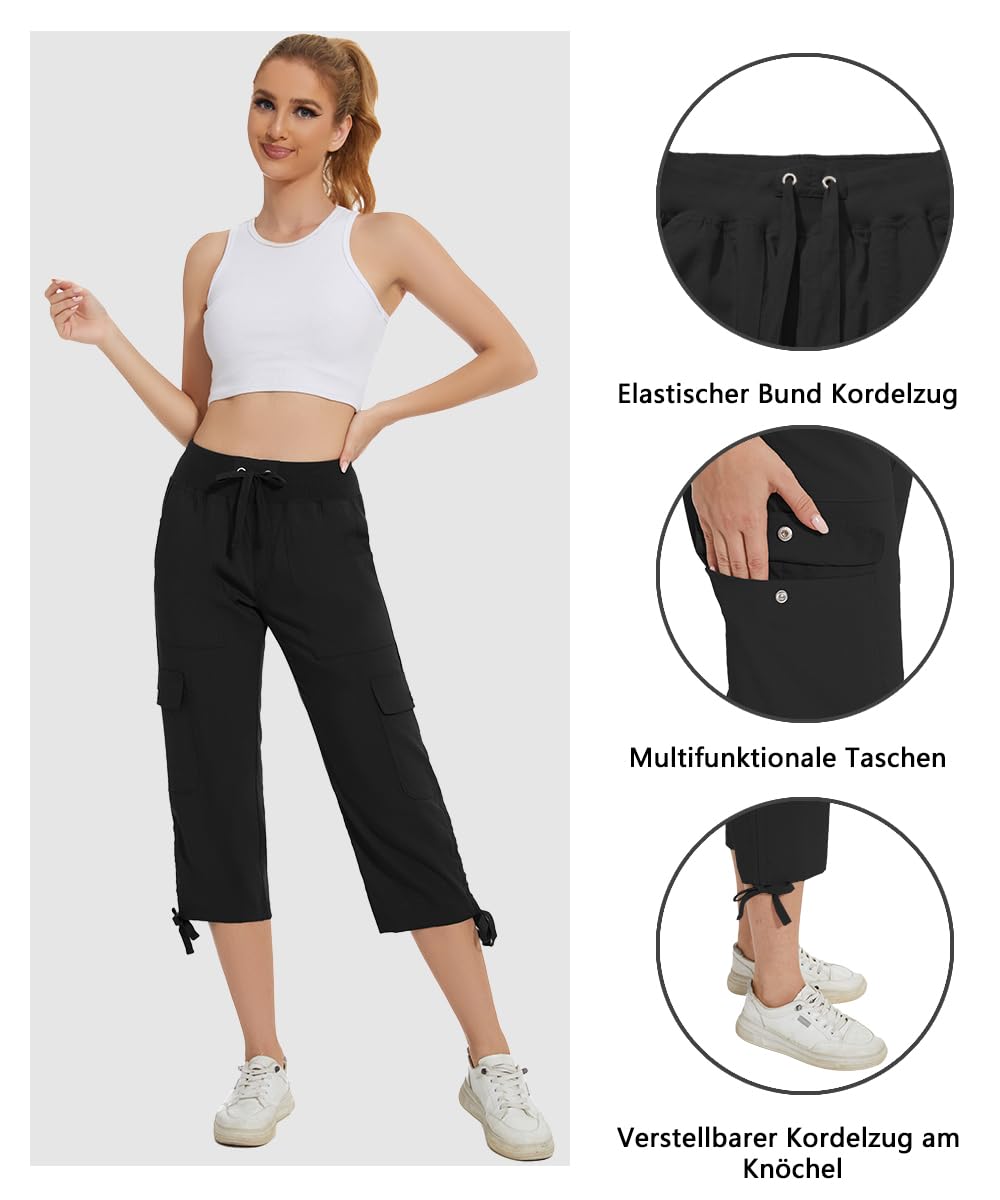 Huayuzh Pantalones cargo capri para mujer, pantalones de senderismo, pantalones 3/4, pantalones cargo de verano, ligeros, transpirables, atléticos, viajes, informales, para exteriores