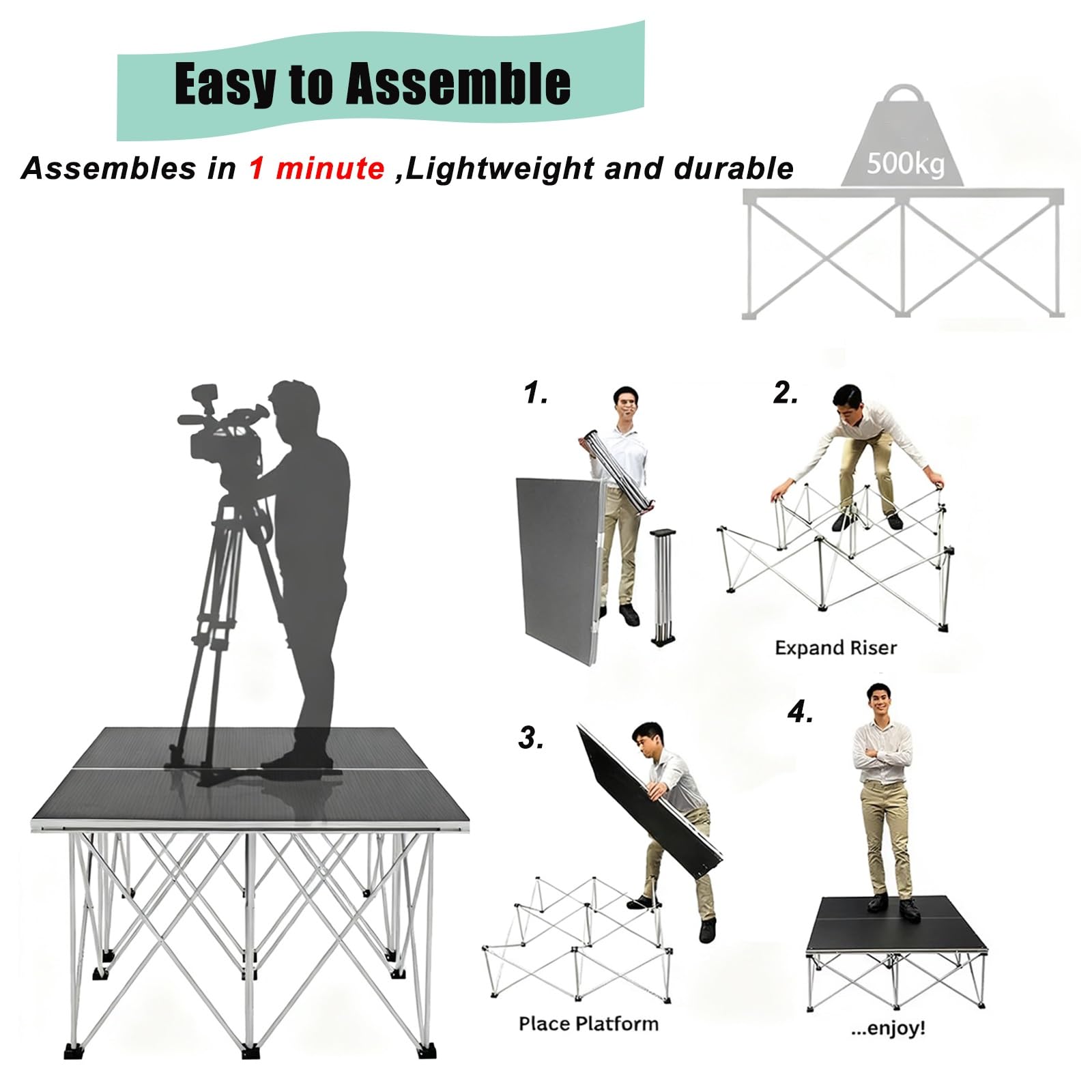 Piattaforma modulare Portatile per Eventi - Sistema di Piattaforma elevabile Regolabile, Adatto per spettacoli Musicali, concerti e Feste, Attrezzatura per Eventi Resistente, Facile da Monta