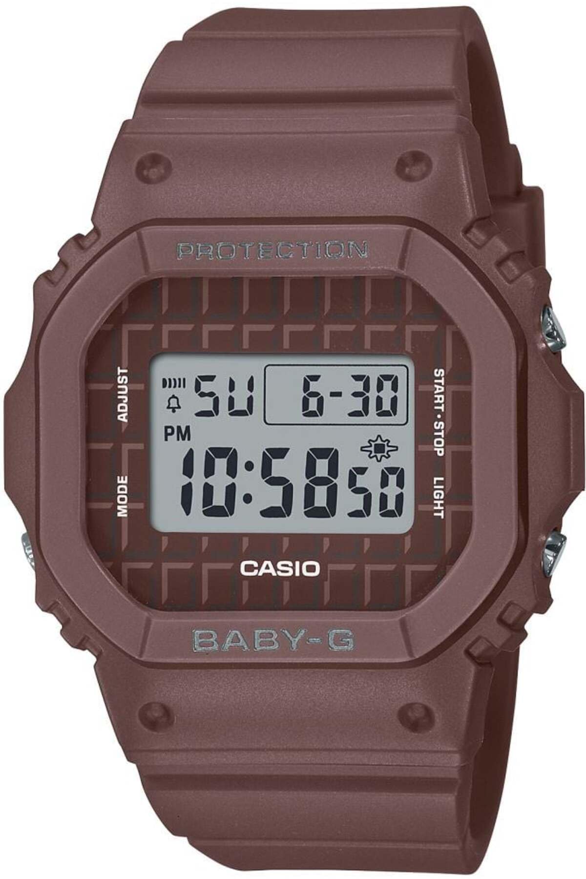 Casio Women Watch Baby-G Digital Chocolate-bar Block Pattern Clear Dial Resin Band BGD-565USW-5DR, Brown