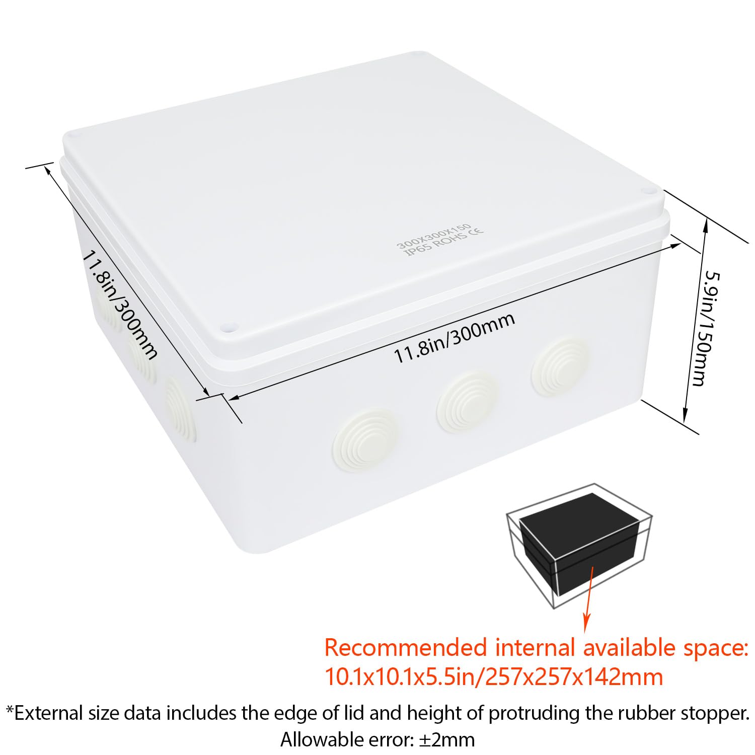 LeMotech Abzweigdose, ABS-Kunststoff, IP65, wasserdicht und staubdicht, Universal-Elektrogehäuse, Projektbox für Außen- und Innenbereich, 300 x 300 x 150 mm