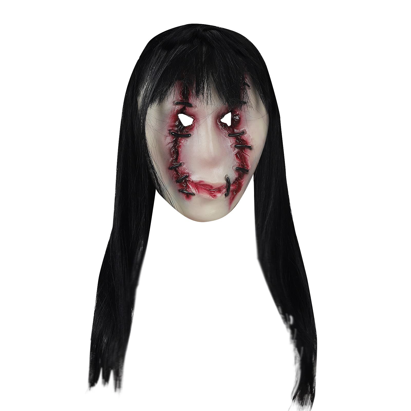 ANNASHOP Halloween Mask Scary Costume Party Women Cosplay Prank Latex Adult Scary Challenge Games Evil Latex Mask (Black#3, one size)