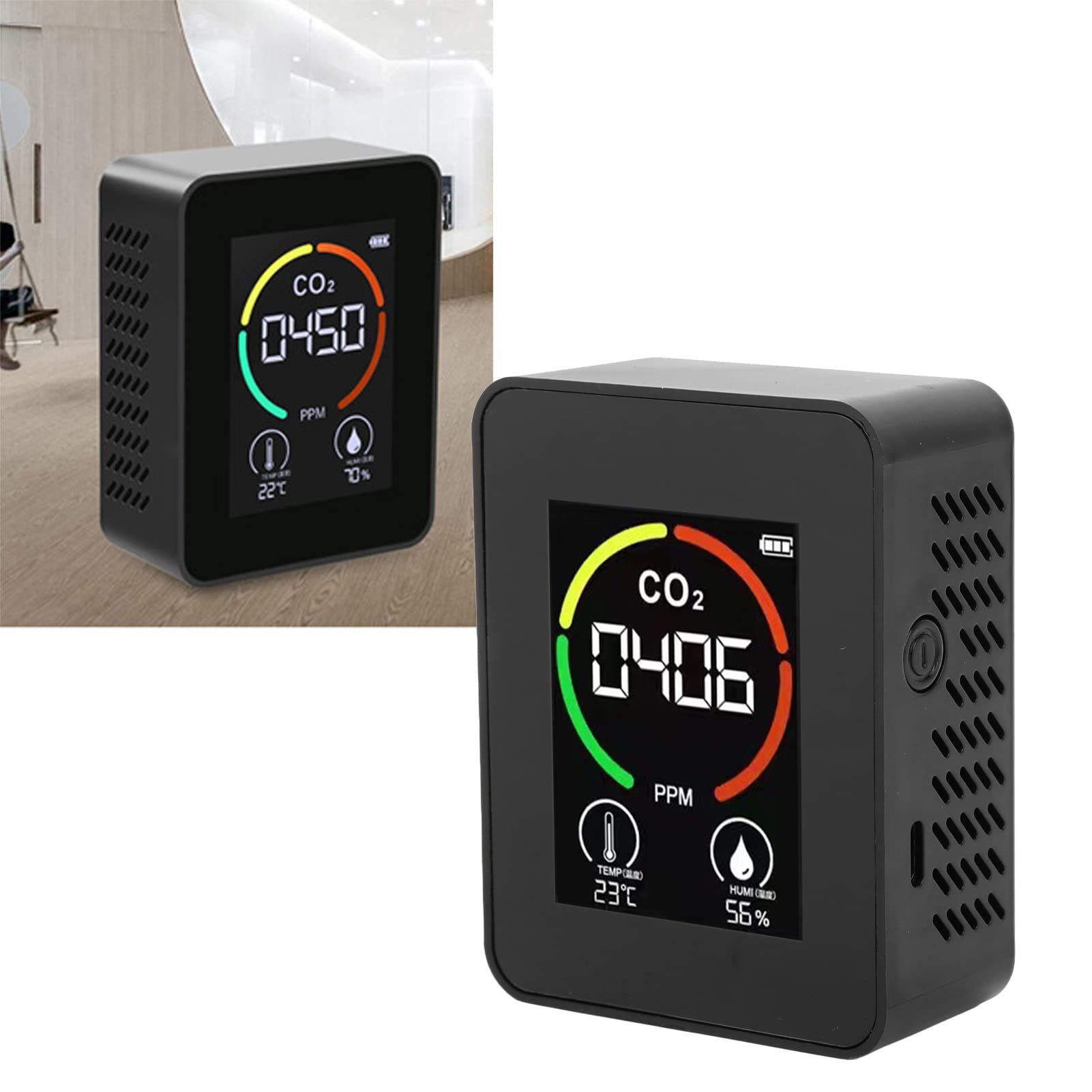 Medidor CO2 Detector TVOC Portátil - Monitor Calidad del Aire Interior con Pantalla LCD, USB, para Hogar, Oficina, Escuela, Salón