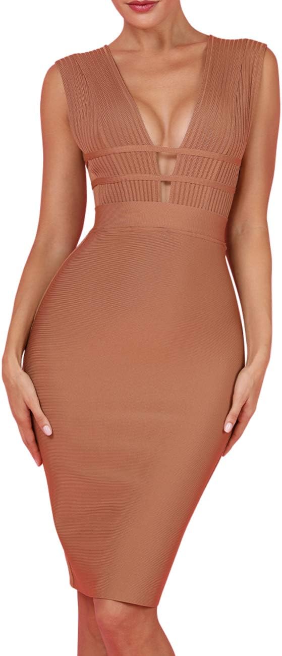 Whoinshop Women 'S Sexy Deep V Plunge Sleeveless Cut Out Bodycon Bandage Cocktial Party Dresses