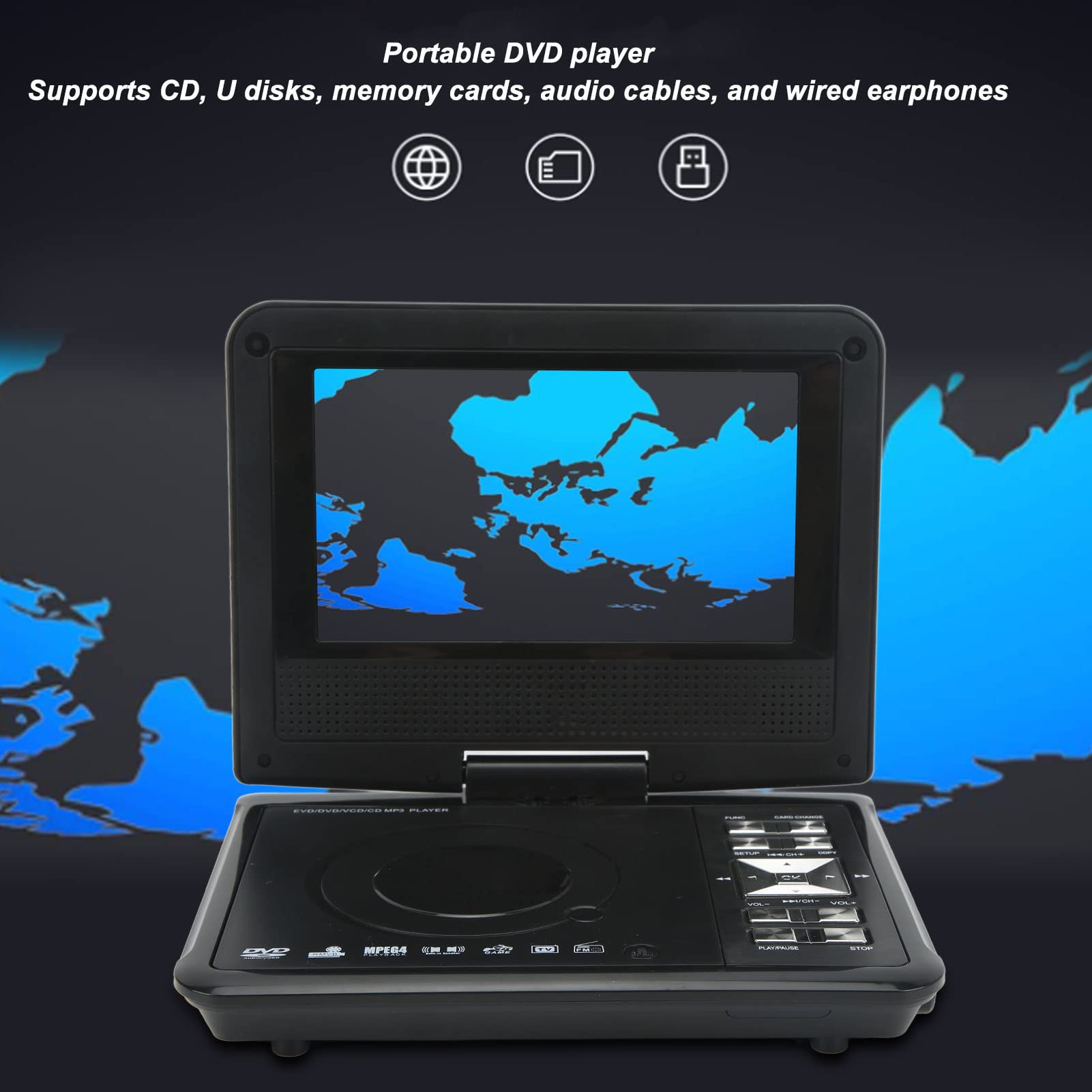 Lettore Dvd Portatile Da 7 Pollici, Lettori Video Multifunzionali Con Poggiatesta Con Schermo Girevole Hd Con Altoparlanti Stereo Doppi, Supporto Cd/Dvd/Scheda Sd/Usb, Memoria Breakpoint