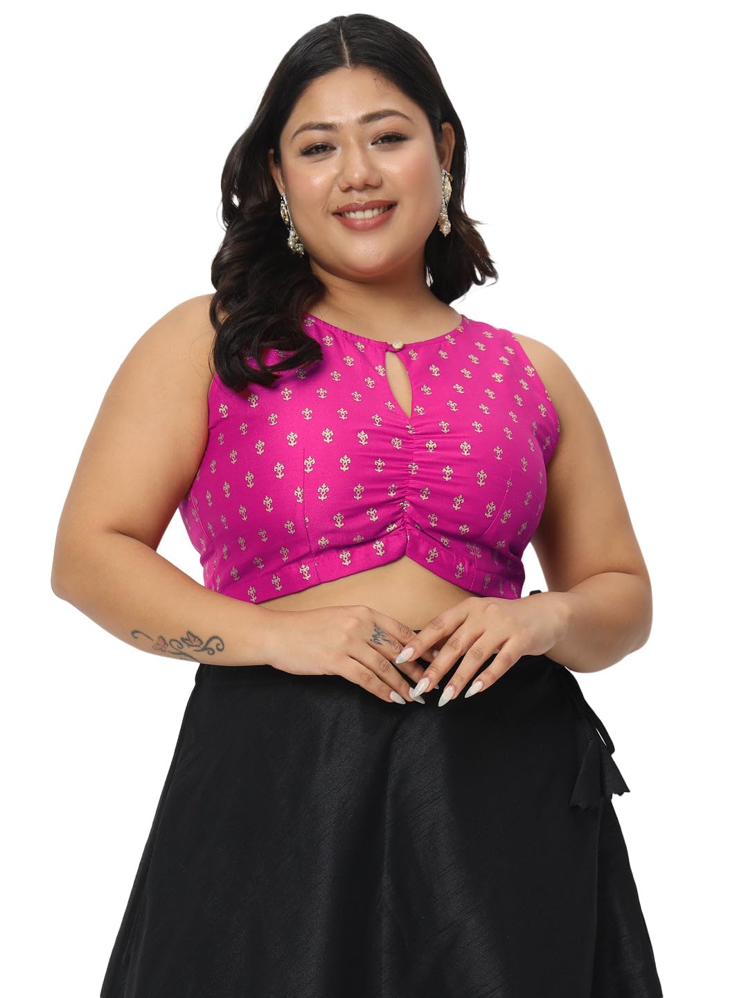 studio rasa Women's Plus Size Chroma Block Printed Crop Top for Wedding Festive Party-picture-19