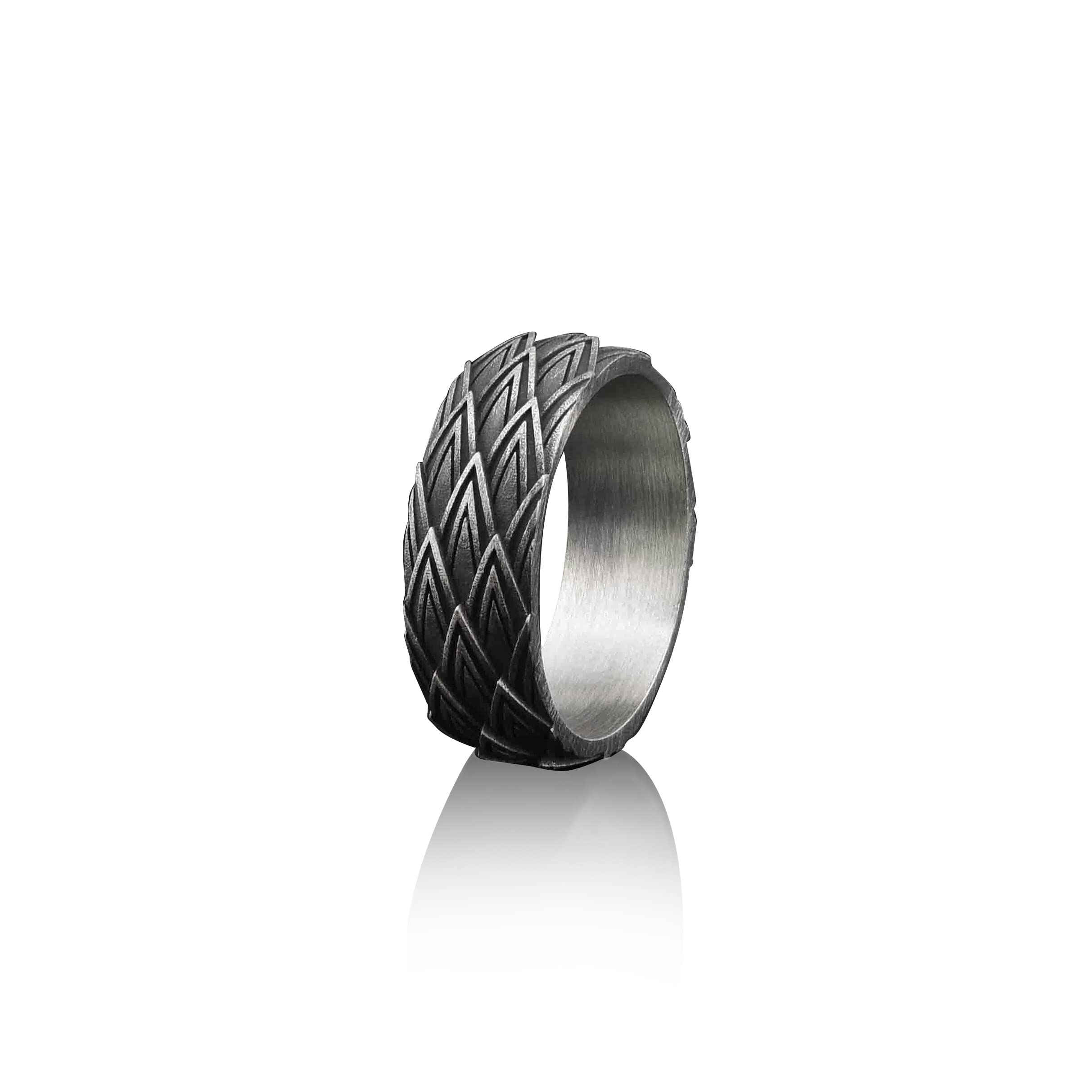 BySilverStone Jewelry Dragon Scales Handmade Sterling Silver Men Band Ring, Silver Squama Men Wedding Ring, Silver Dragon Scale Men Wedding Band, Ornament Ring