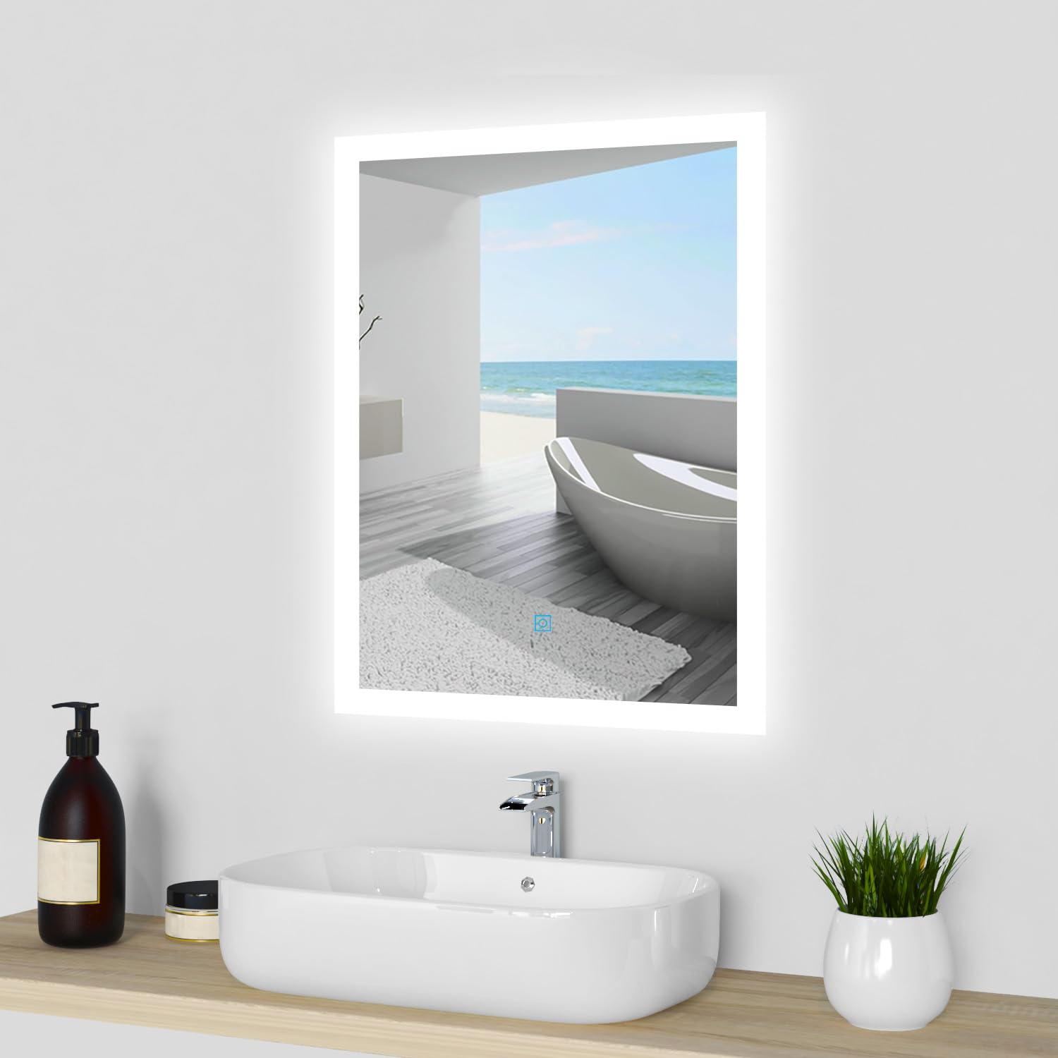 Acezanble 500x700mm Bathroom Mirror with LED Lights, 3 Colors Dimmable Light, Wall Mounted Vanity Mirror, Anti-fog, Memory Function, IP44, Illuminated Makeup Mirror for Bathroom