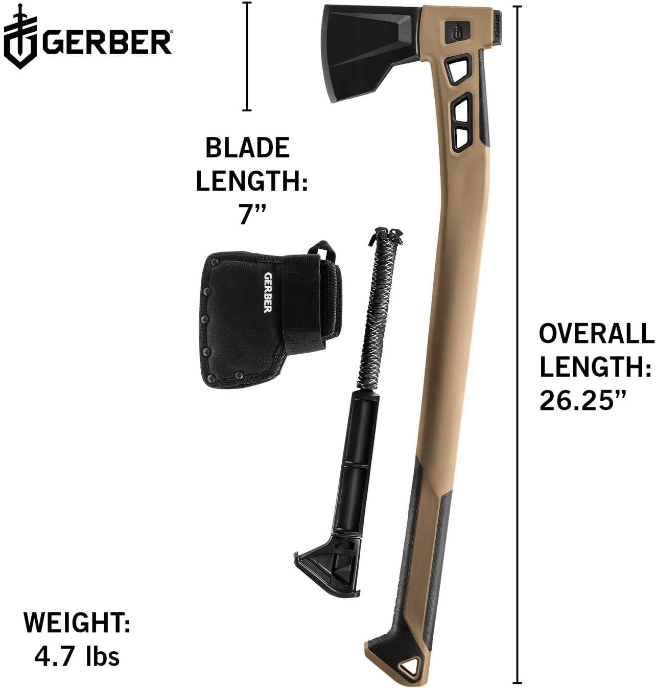 Gerber Camping and Outdoor Axe, Includes Holster, with Paracord and Storage Compartment, Bushcraft Axe, Hardened Steel with PTFE Coating, Brown, 31-003780