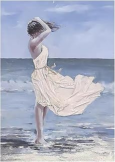 14 Beach Bedroom Ideas for Breezy Light Coastal Calm 50 AEUCNI Beach Ocean Woman Canvas Wall Art, Modern Abstract Seascape Paint...