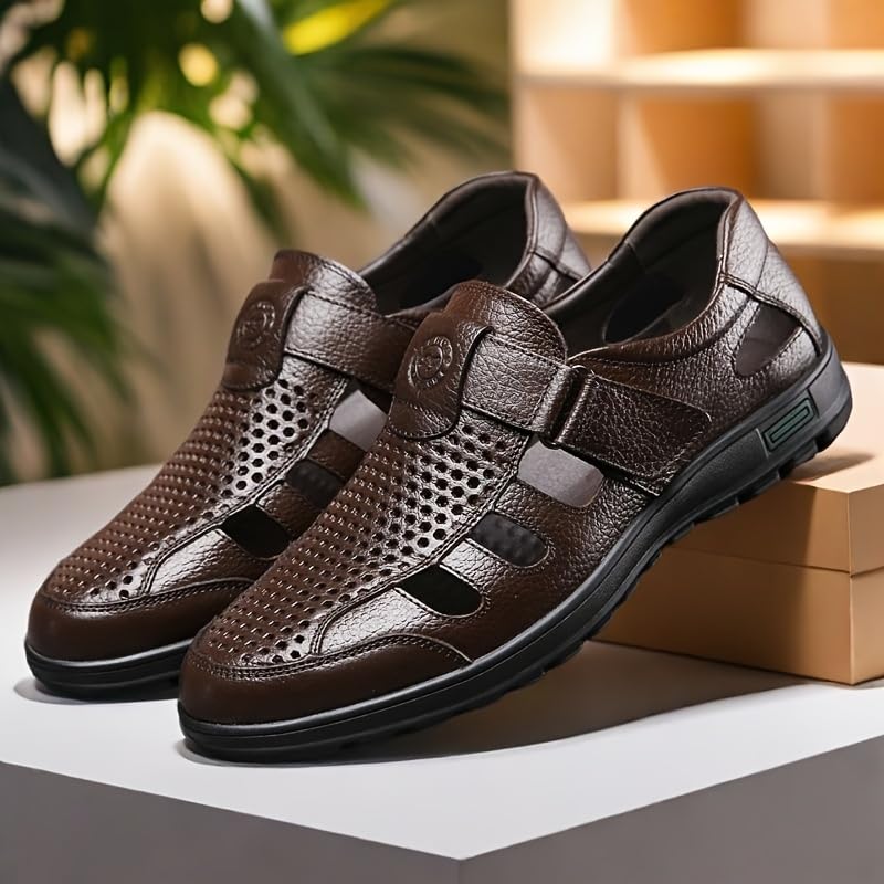 Men'S Summer Leather Sandals - Breathable, Non-Slip, Soft Sole, Round Toe,Plus Size Casual Stylish Sandals 5