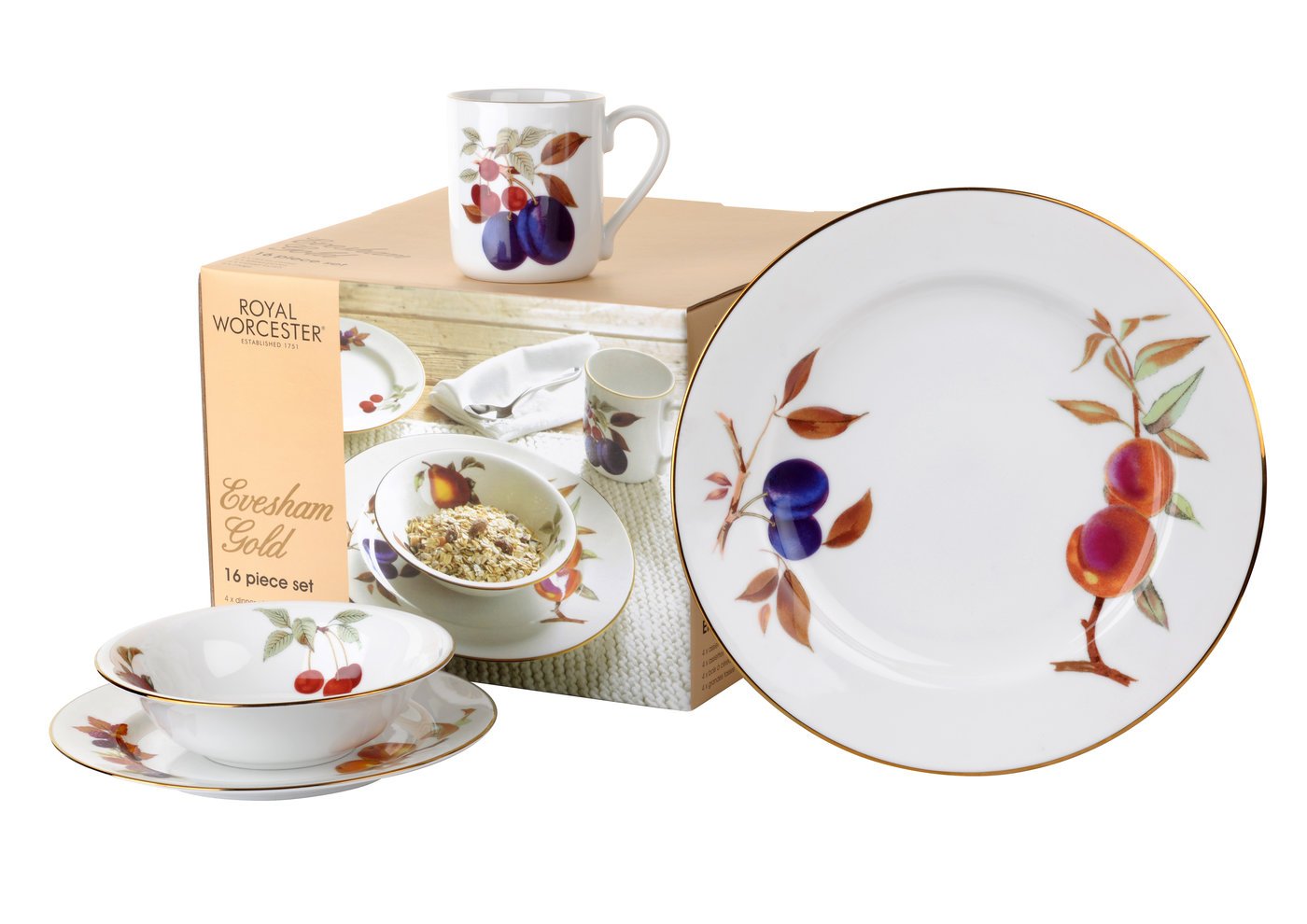 Portmeirion Multicolor Evesham Gold Dinner Set, Multi-Colour, 16-Piece