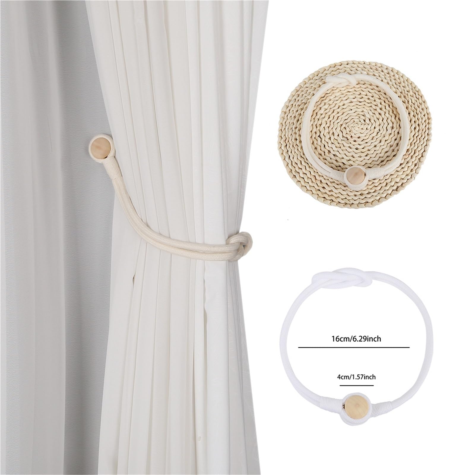 Embrasses de Rideaux magnétiques en Coton tissé à la Main, 4 pièces, Support, Boucle Corde, Accessoires décoration for Maison pour Maison(Pink)