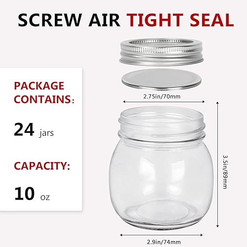 Miniatura 9 de Betrome Tarros Mason de 8 onzas, paquete de 24 tarros de vidrio de 8.1 fl oz con tapas de boca regular, tarros de vidrio para almacenamiento de