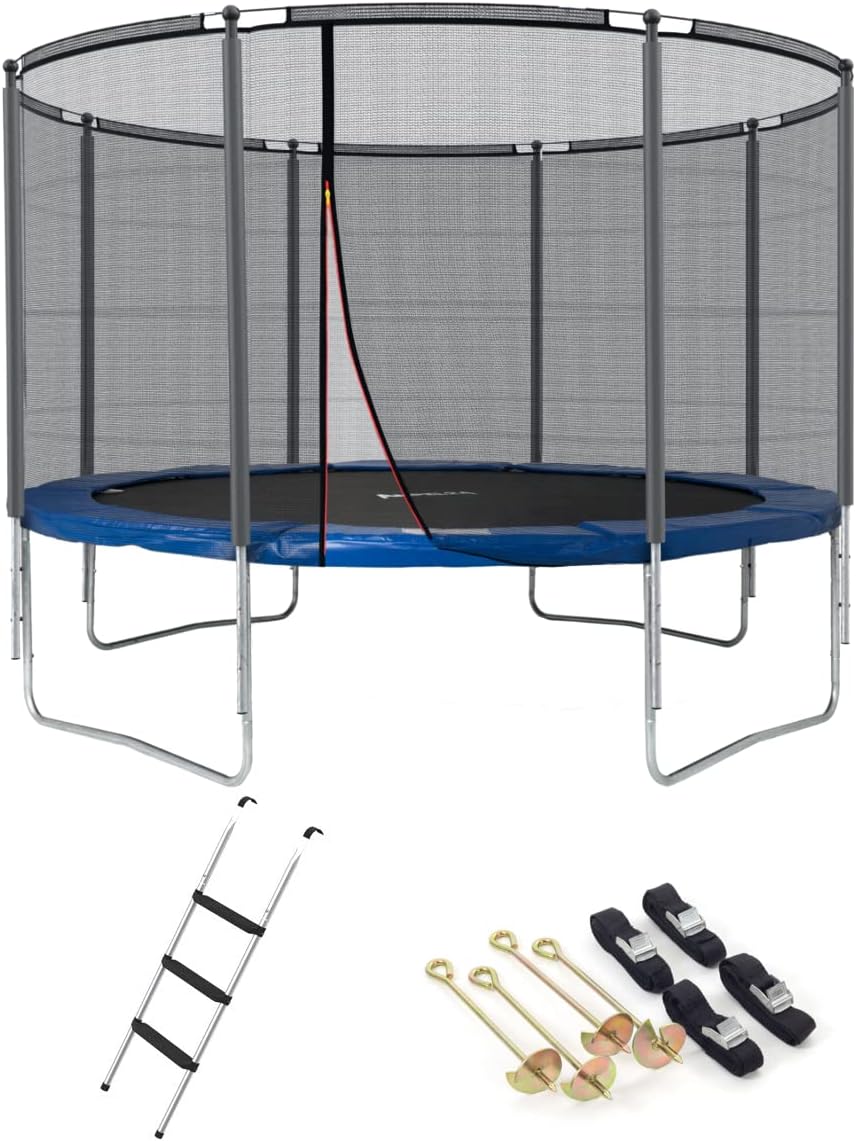 Ampel 24, Cama Elastica Ø 366 cm Azul con Escalera y Kit de Seguridad | Carga máxima hasta 160 kg | Red Reforzada con annello de Estabilidad