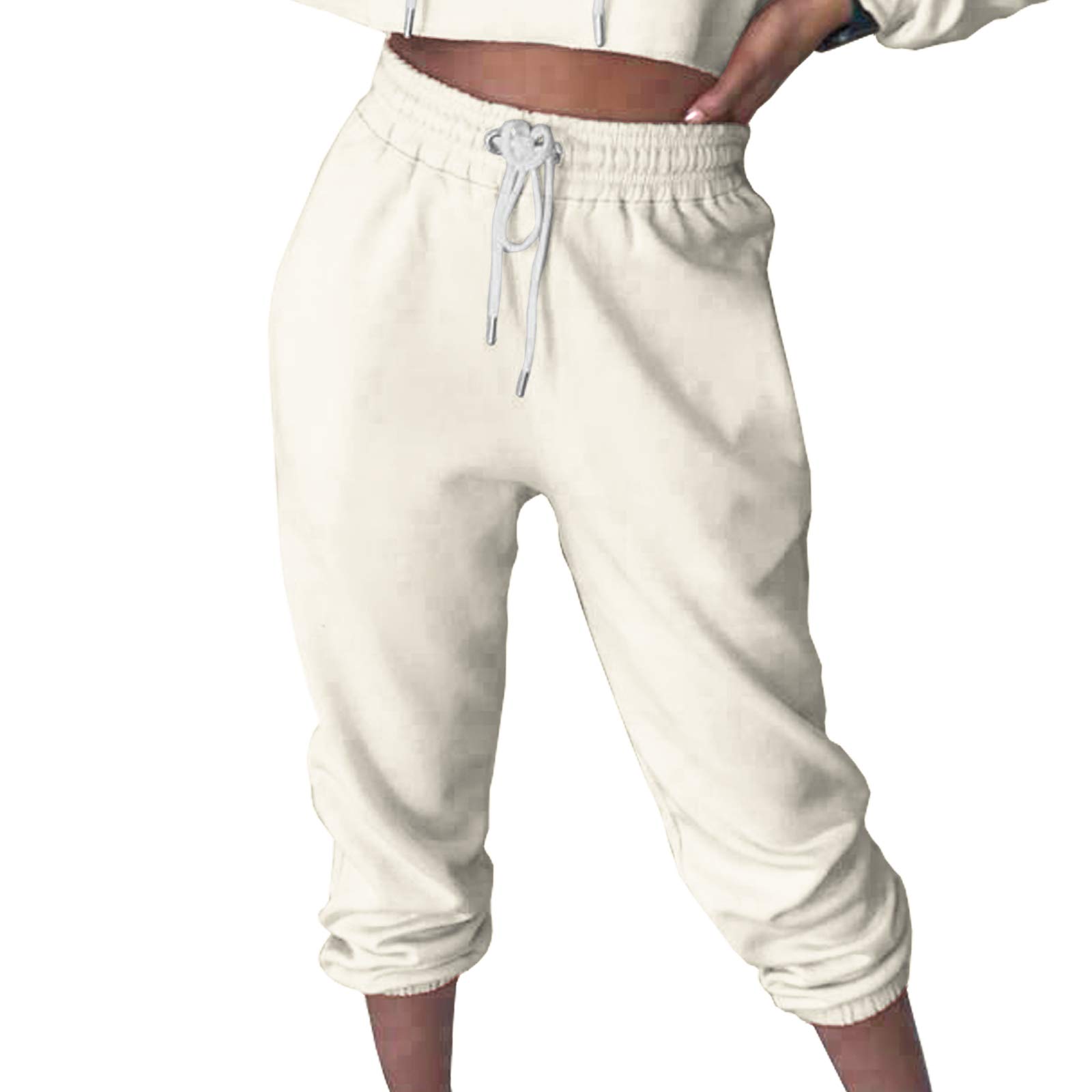 Amos Women's Cream Cuffed Joggers Sweatpants Casual Tracksuit Bottoms (, 8)