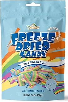 Freeze Dried Candy - Freeze Dried Rainbow Candy Assorted Flavor - Dehydrated, Crunchy, Colorful Treats & Snacks for Kids & Adults - Packed in a Resealable Pouch 2.82oz (80g) (Tart Ribbon Rush)