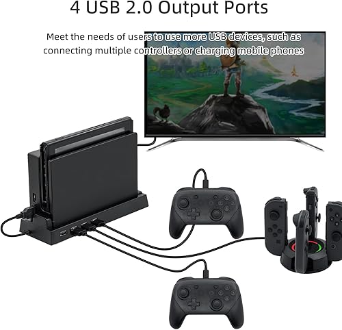 Miniatura 2 de Mcbazel Hub USB para muelle de interruptor, 4 puertos USB 2.0 Hub Dock compatible con NS Switch - Negro
